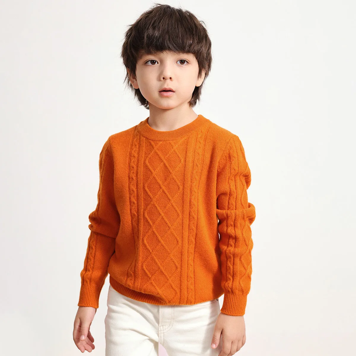 100% Wool Kids Ribbed Round Neck Sweater