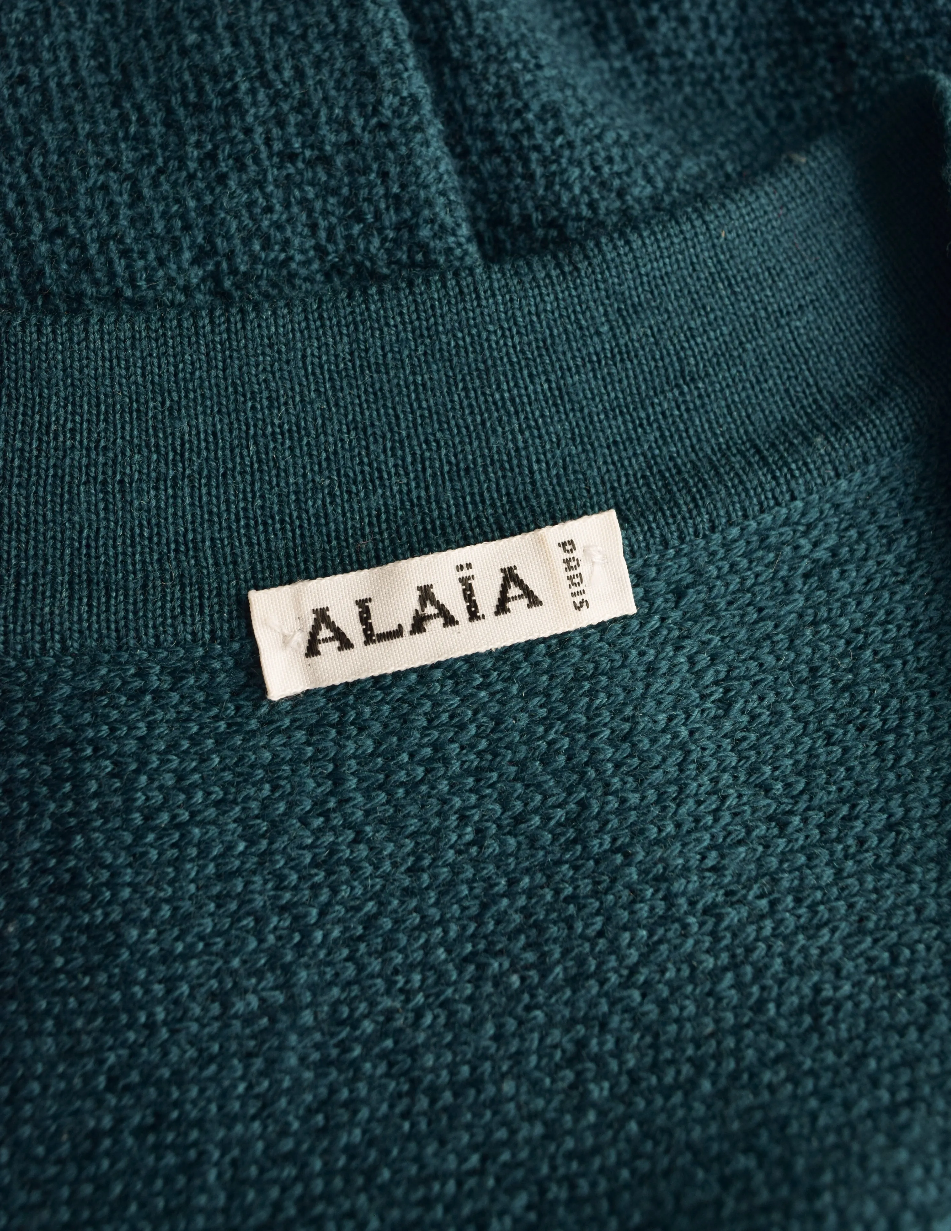 Alaia Vintage Deep Teal Green Deep V Cropped Knit Wool Sweater