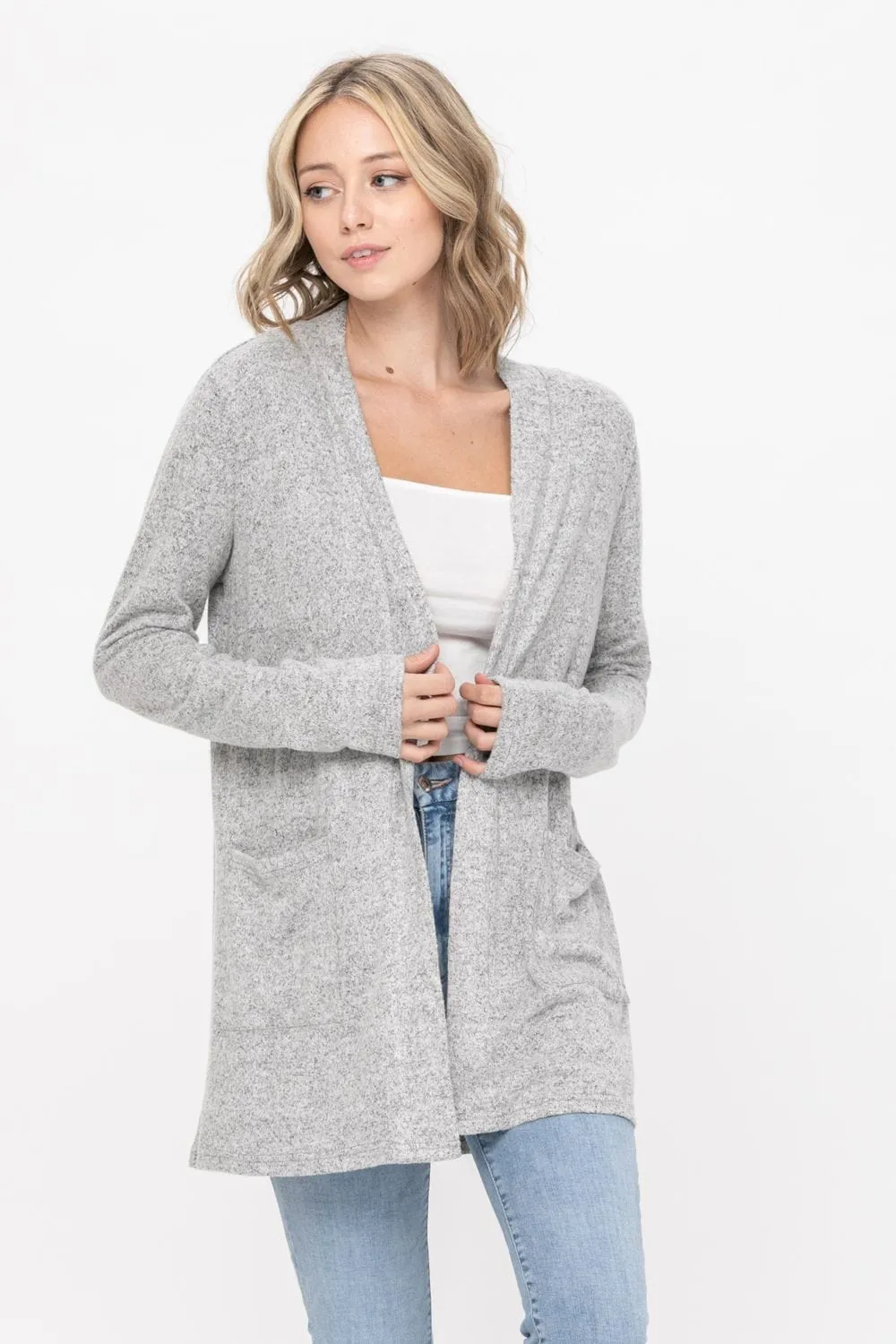 Basic Open Front Long Sleeve Soft Knit Cardigan Sweater Lightweight