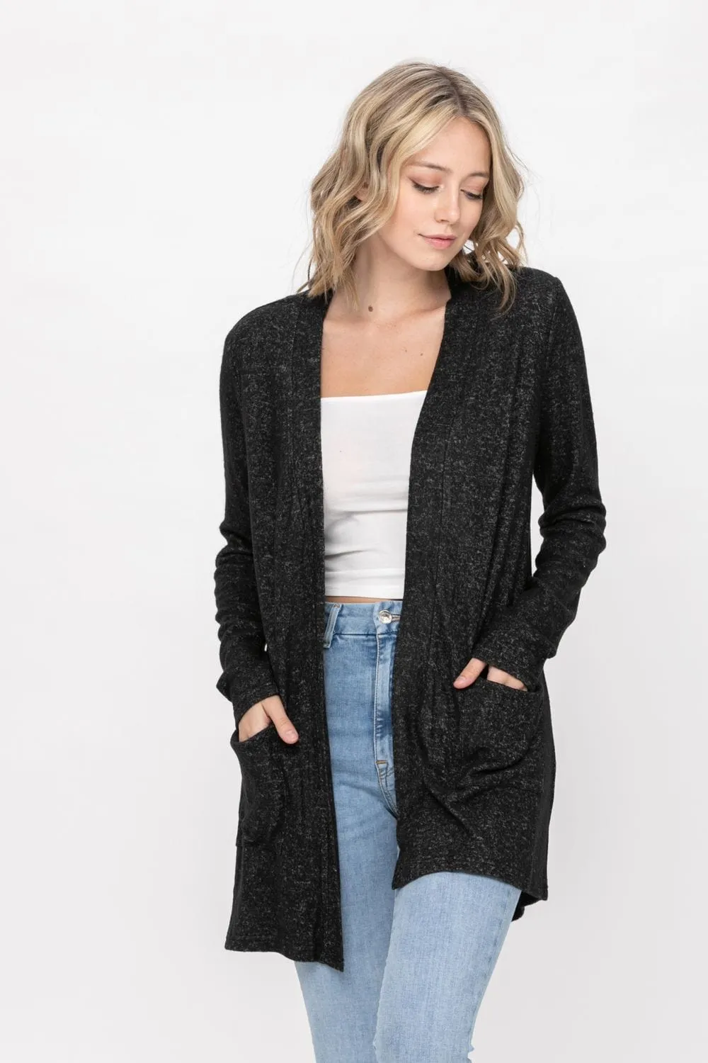 Basic Open Front Long Sleeve Soft Knit Cardigan Sweater Lightweight