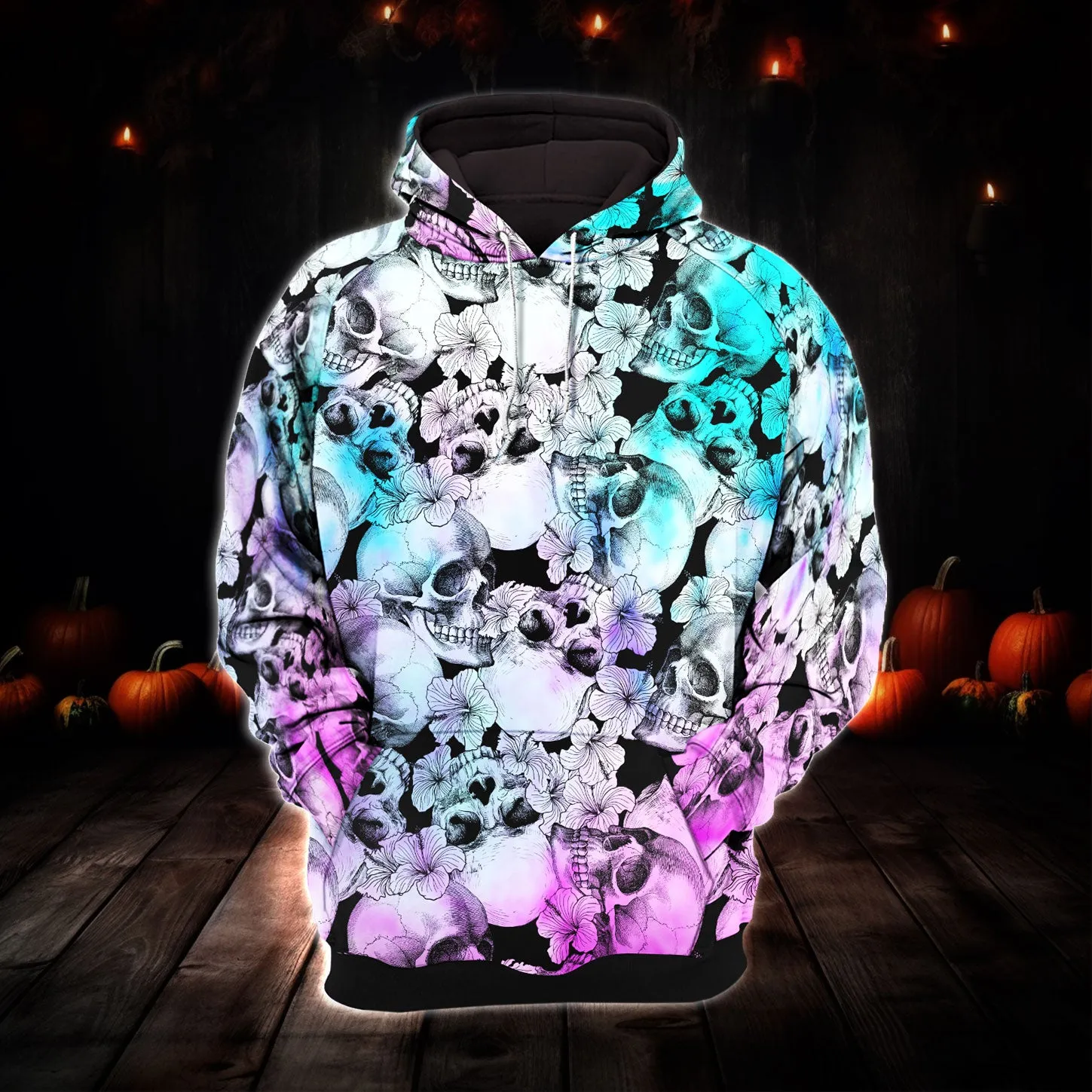 Blue Violet Gradient Skull Combo Hoodie and Leggings