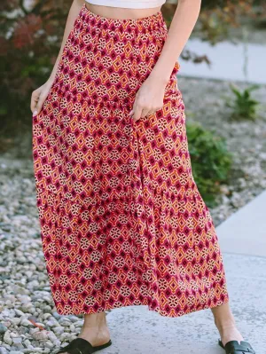 Bohemian Rose Vintage Floral Tiered Maxi Skirt