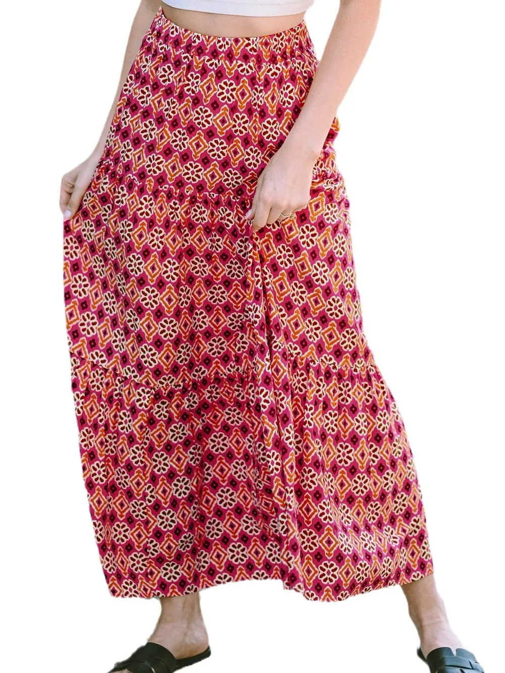 Bohemian Rose Vintage Floral Tiered Maxi Skirt