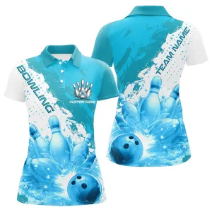 Bowling And Pins Flame Strike Multicolor Option Customized Name 3D Polo Shirt For Women