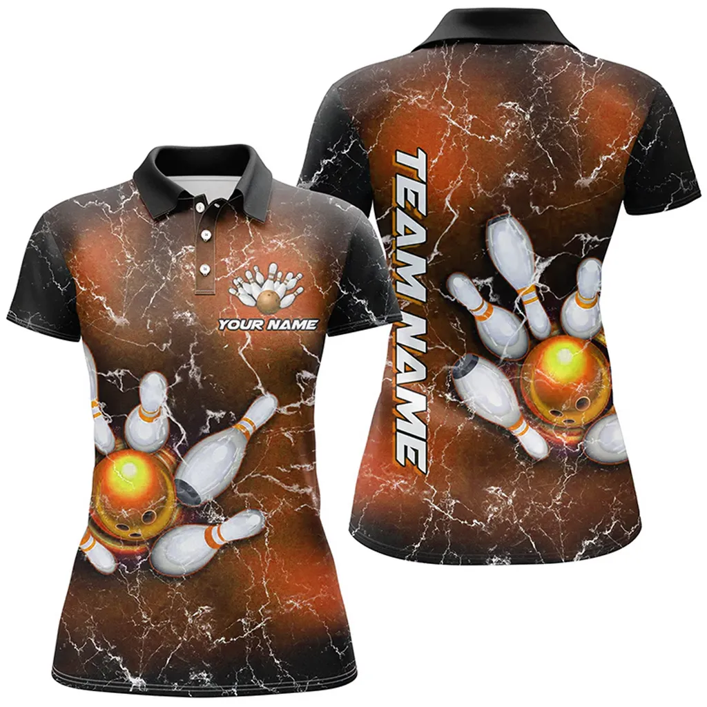 Bowling And Pins Lightning Thunder Multicolor Option Customized Name 3D Polo Shirt For Women