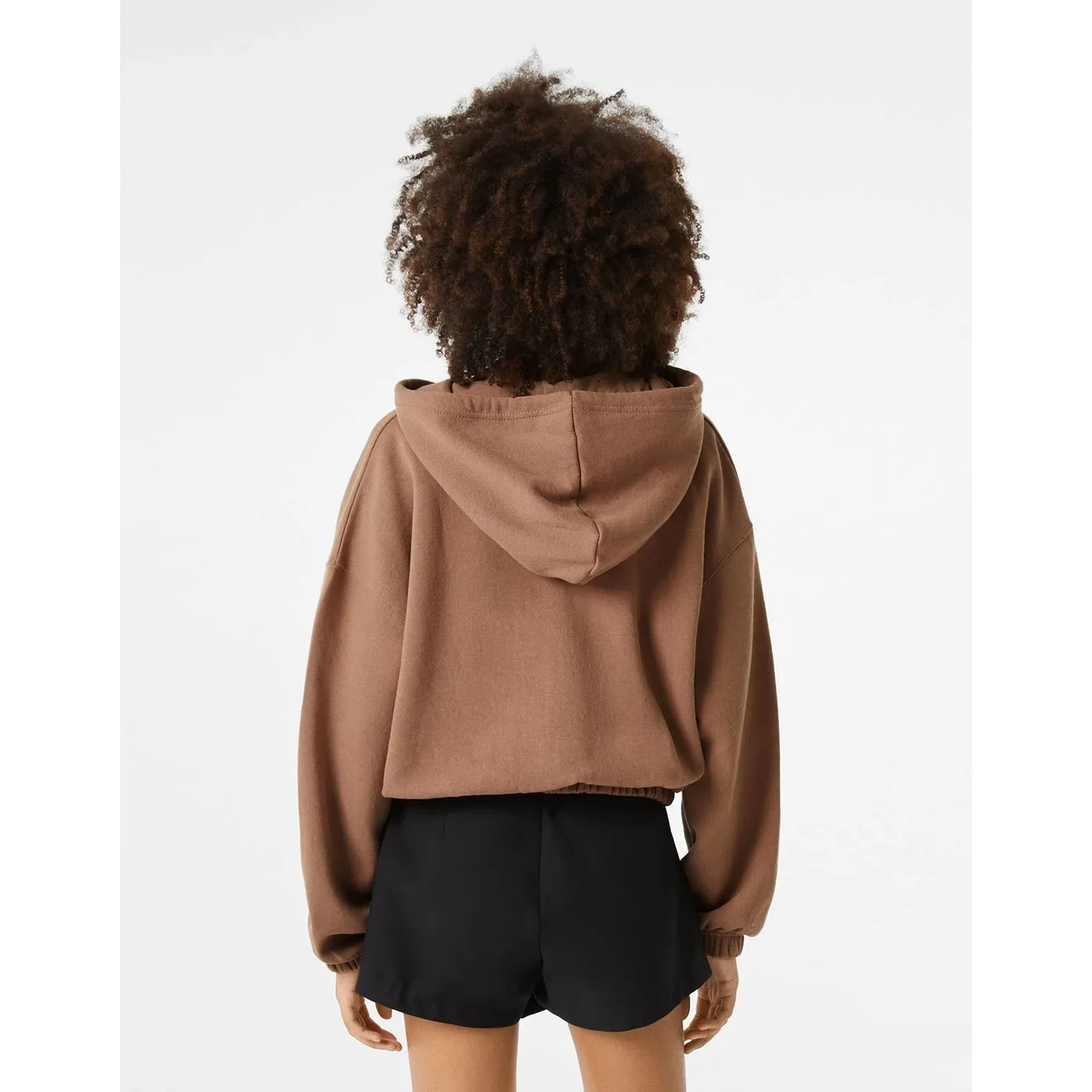 Bsk Brown Cropped Zip Up Hoodie