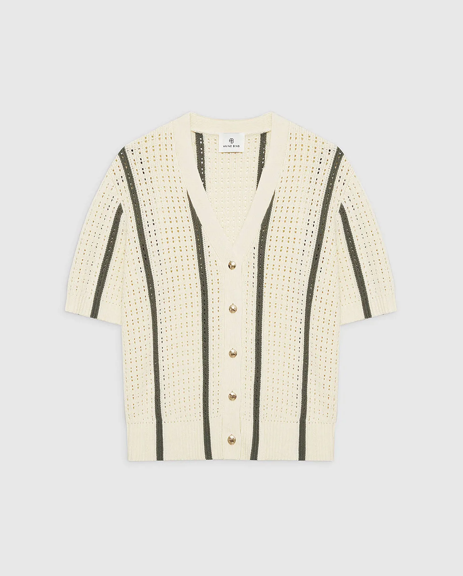 CAMRYN CARDIGAN / IVORY AND ARMY GREEN STRIPE