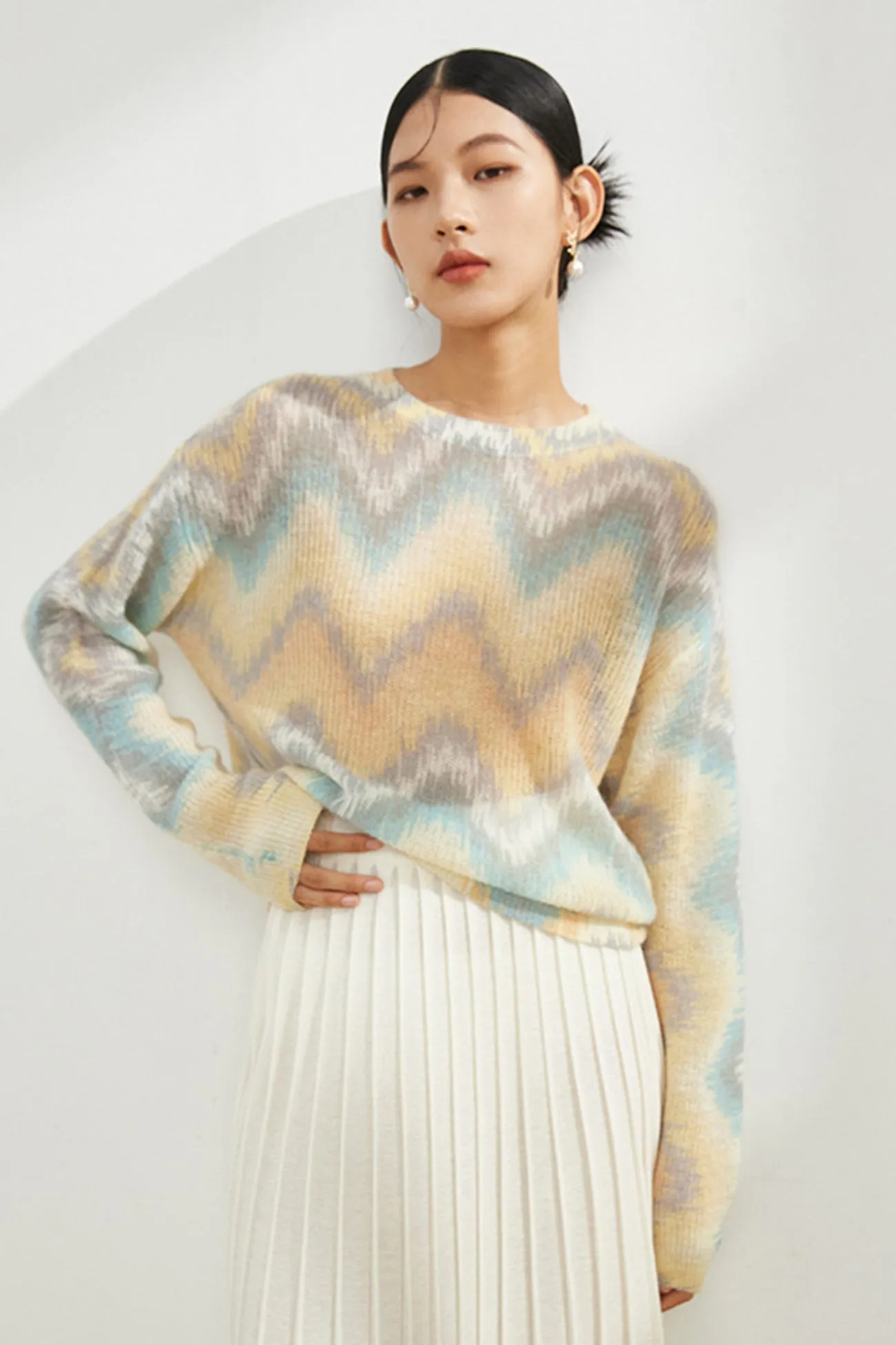 Crew Neck Gradient Wool Sweater