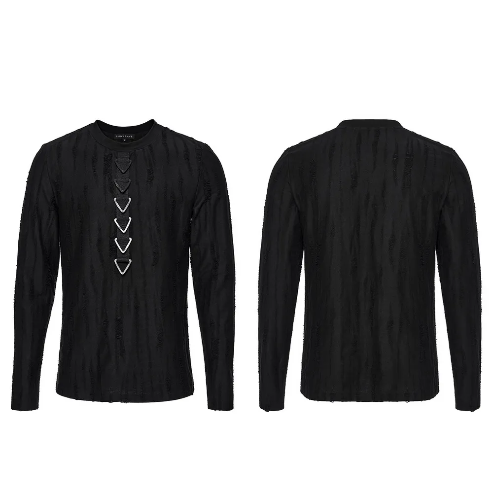 Edgy Black Long Sleeves Top with Triangle Buckle Detail