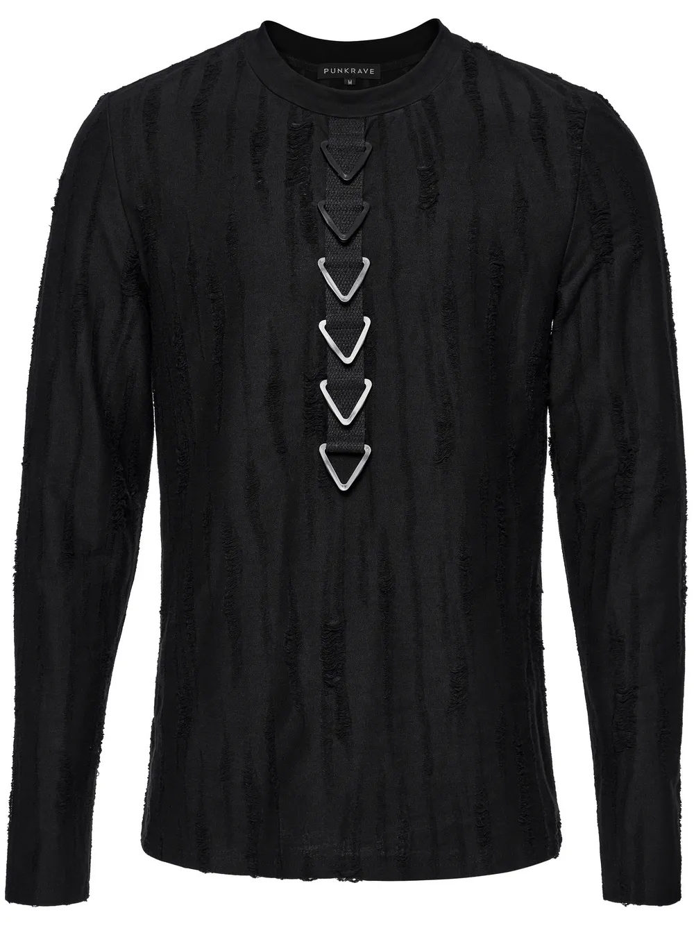 Edgy Black Long Sleeves Top with Triangle Buckle Detail