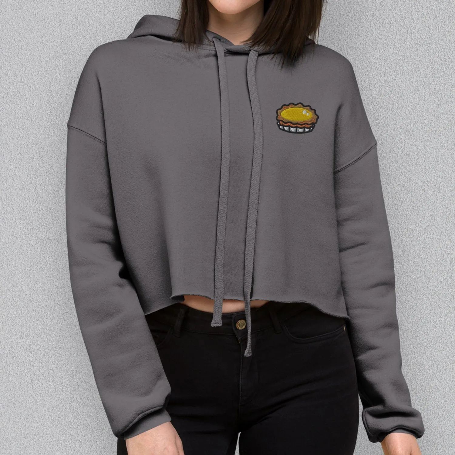 Egg Tart Embroidered Crop Hoodie