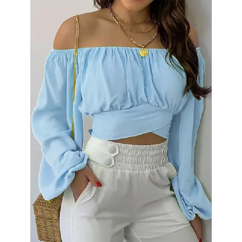 Elegant Off-Shoulder Bow Cropped Top for Women