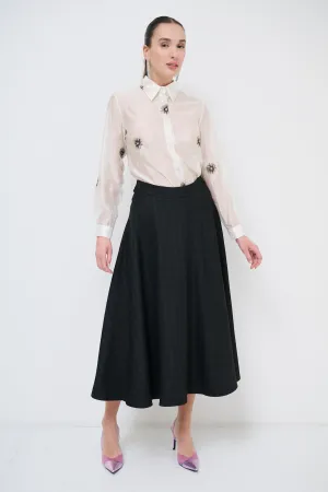 Flared midi skirt with subtle plaid texture wholesale