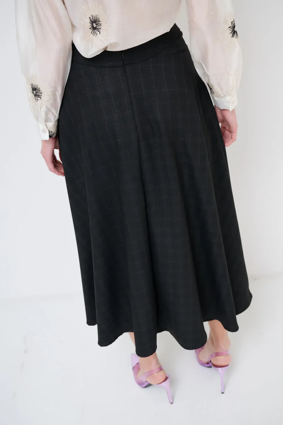 Flared midi skirt with subtle plaid texture wholesale