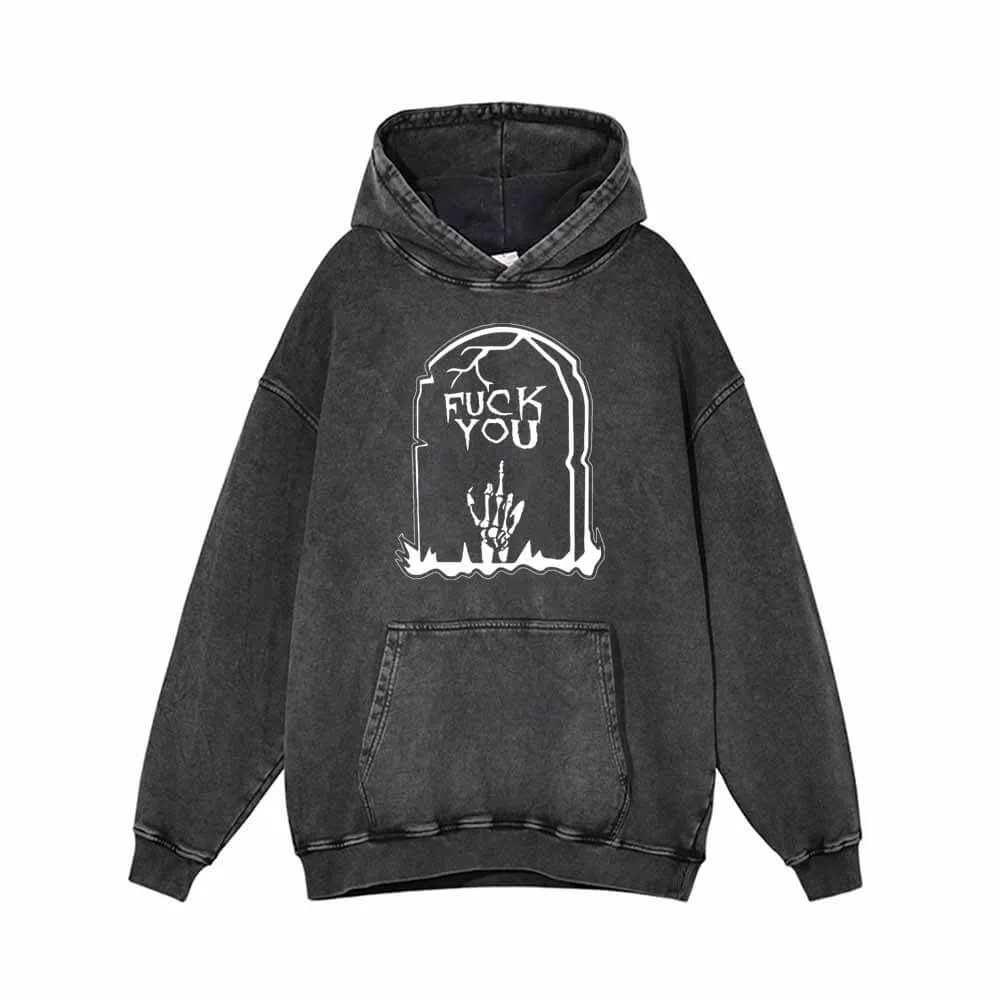 Fuck You Skull Grave Vintage Washed Hoodie