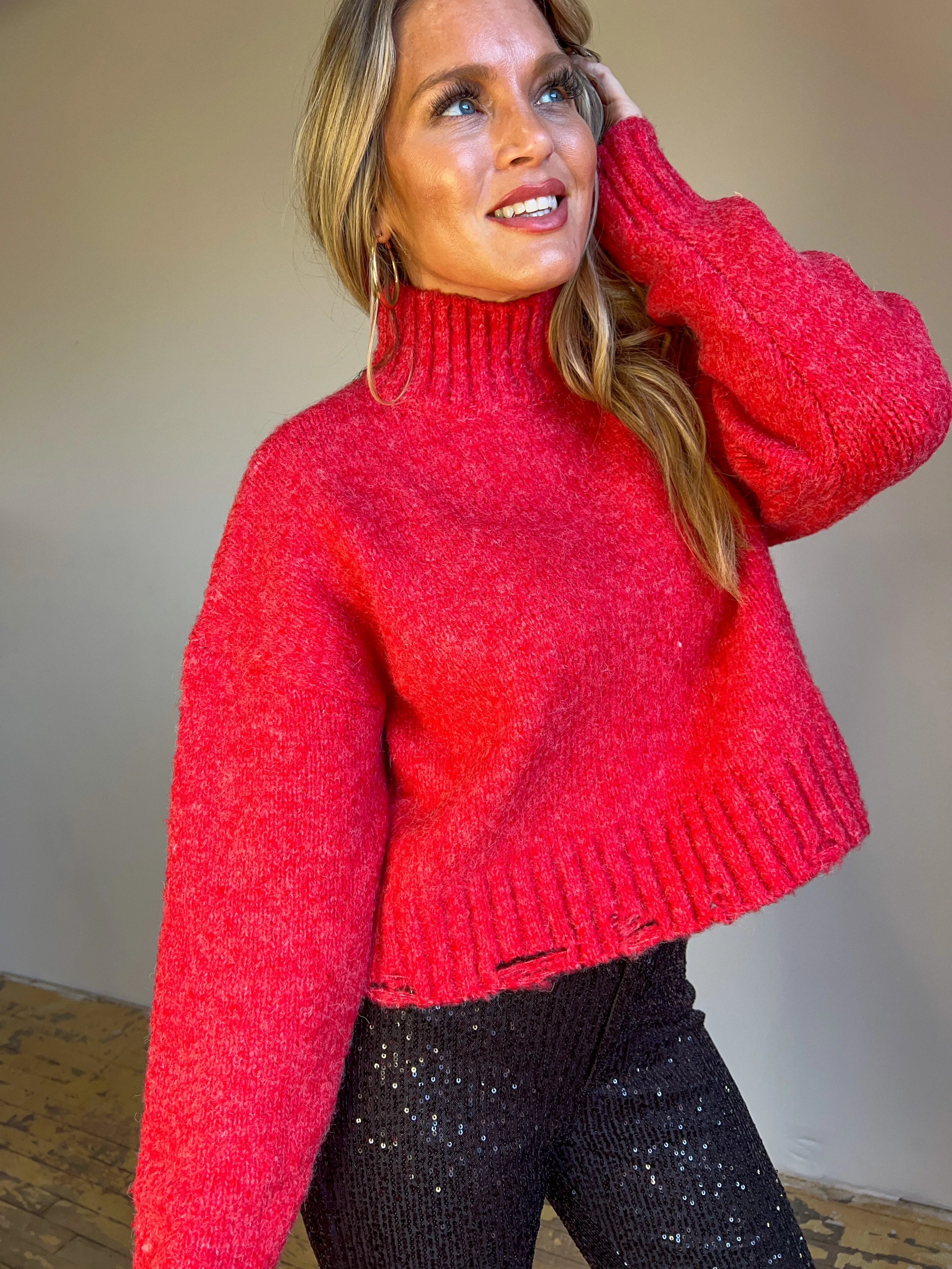 Getting Cozy Distressed Sweater