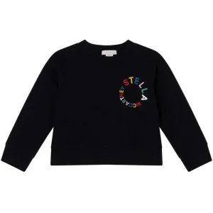 Girls Black Cotton Circular Logo Sweatshirt