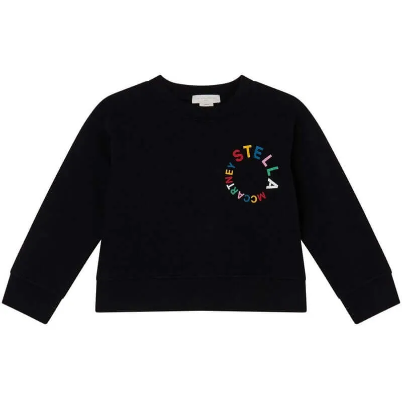 Girls Black Cotton Circular Logo Sweatshirt