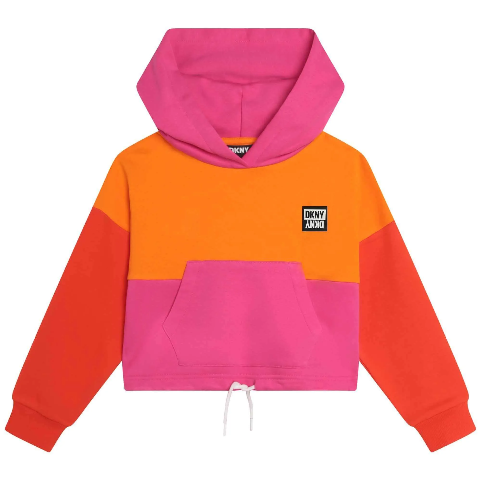 Girls Pink & Orange Cropped Hoodie