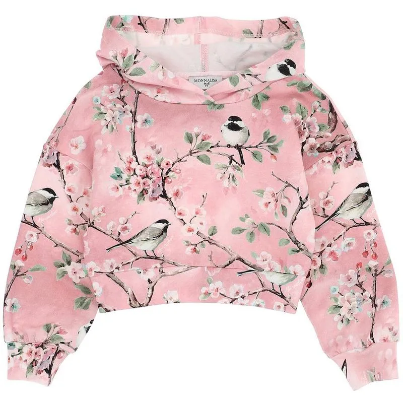 Girls Pink Blossom Cropped Hoodie