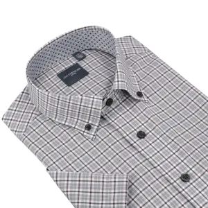 Grey Check Short Sleeve Button Down Shirt