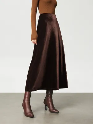 High Waist Graceful Velvet Maxi Skirt