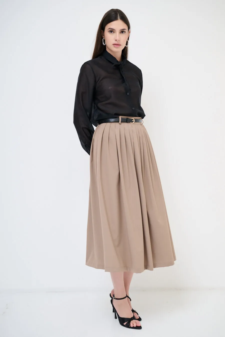 High-waist pleated midi skirt wholesale