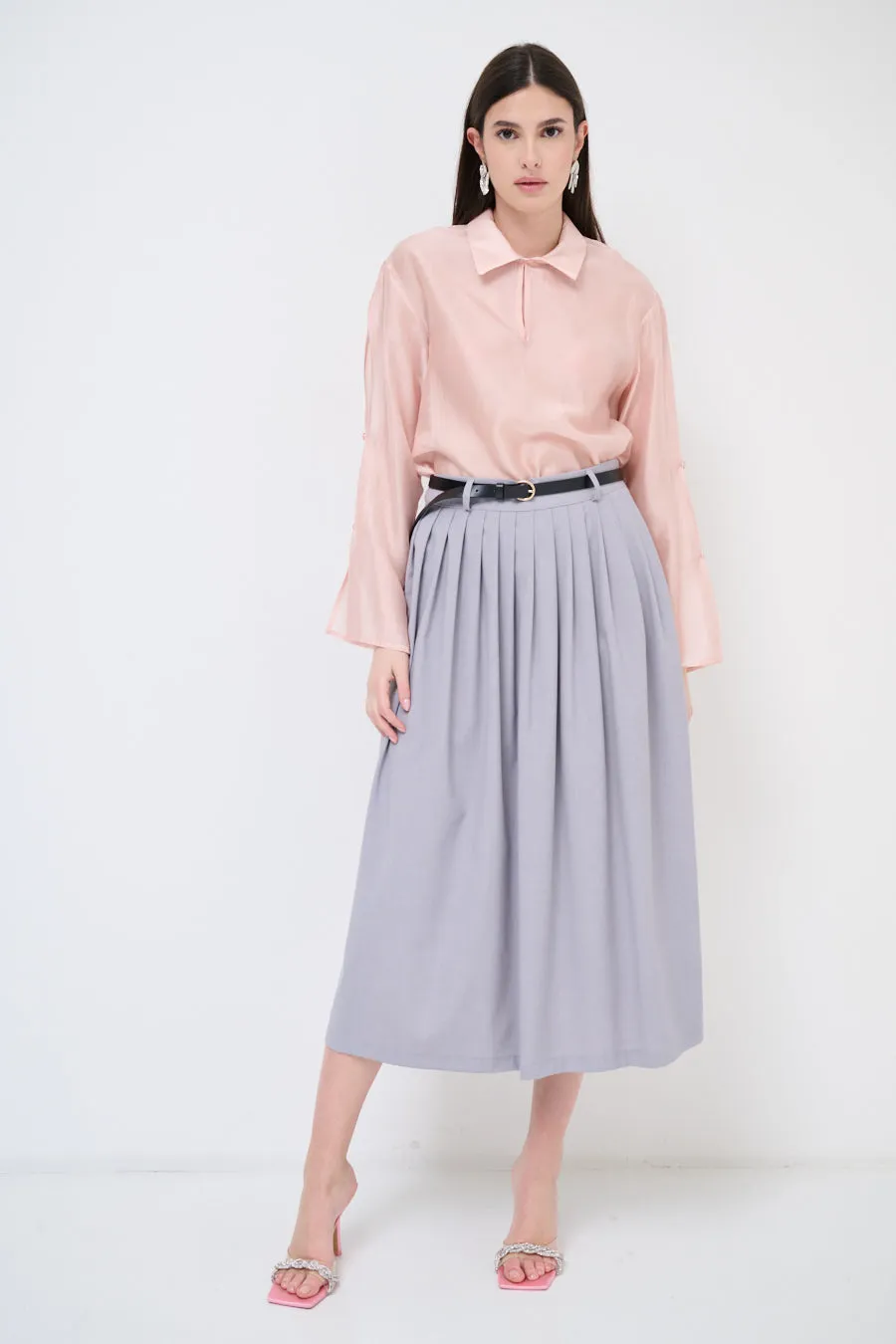 High-waist pleated midi skirt wholesale