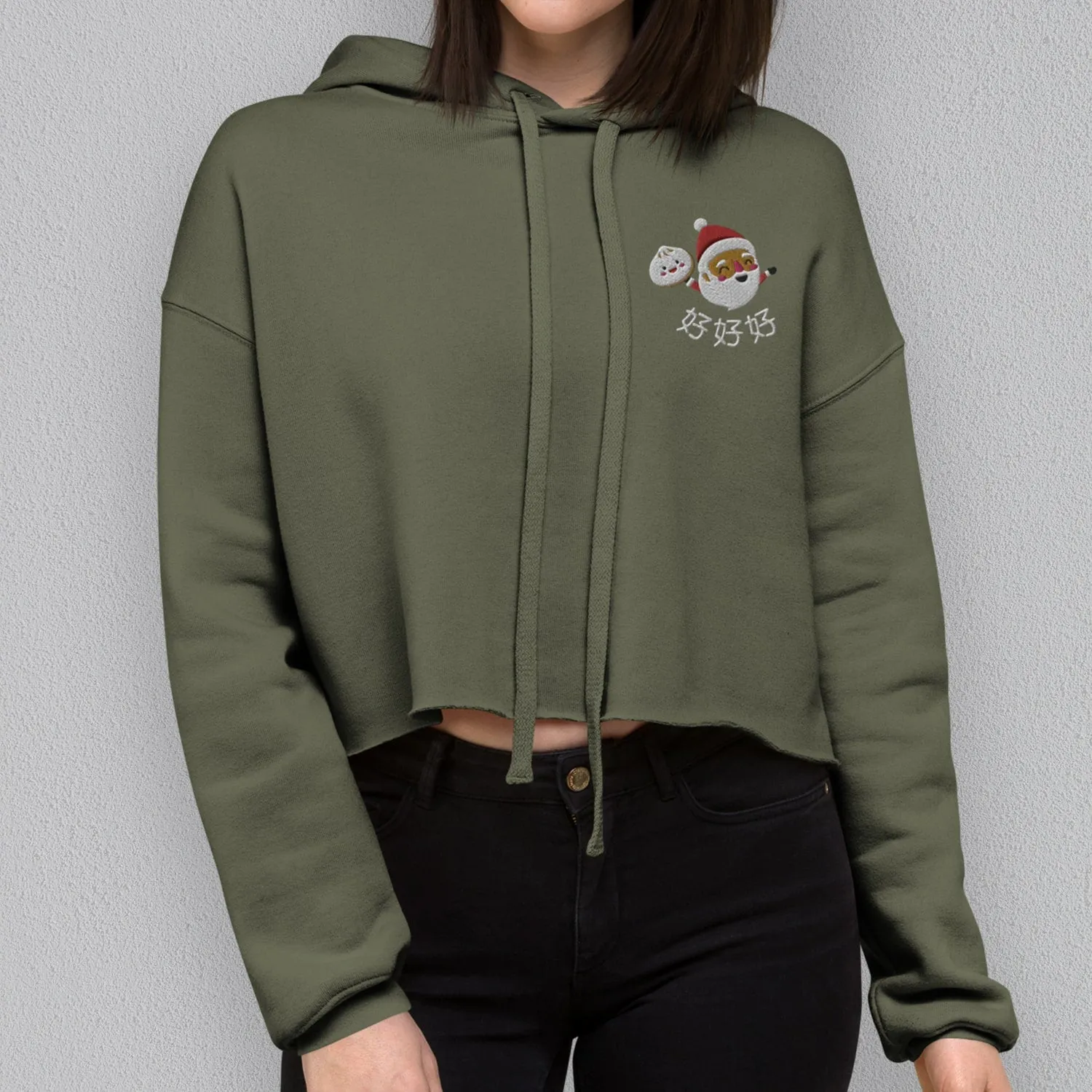 Ho Ho Ho Embroidered Crop Hoodie