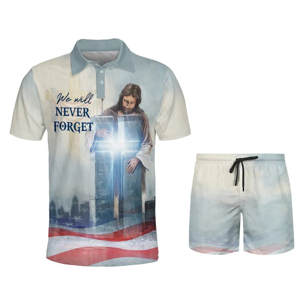 Jesus Cross We Will Never Forget Polo Shirt - Christian Shirts & Shorts