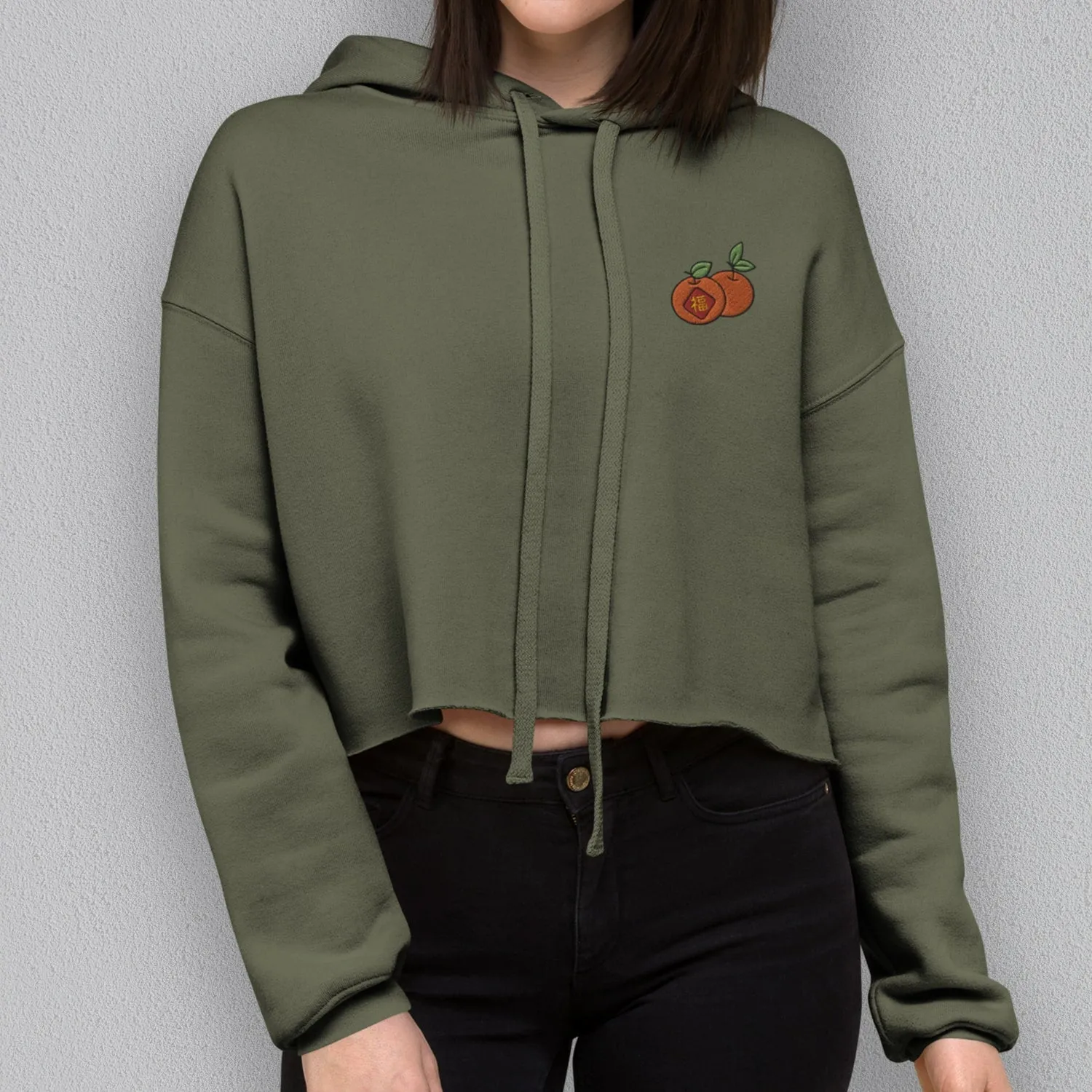 Mandarin Orange Embroidered Crop Hoodie