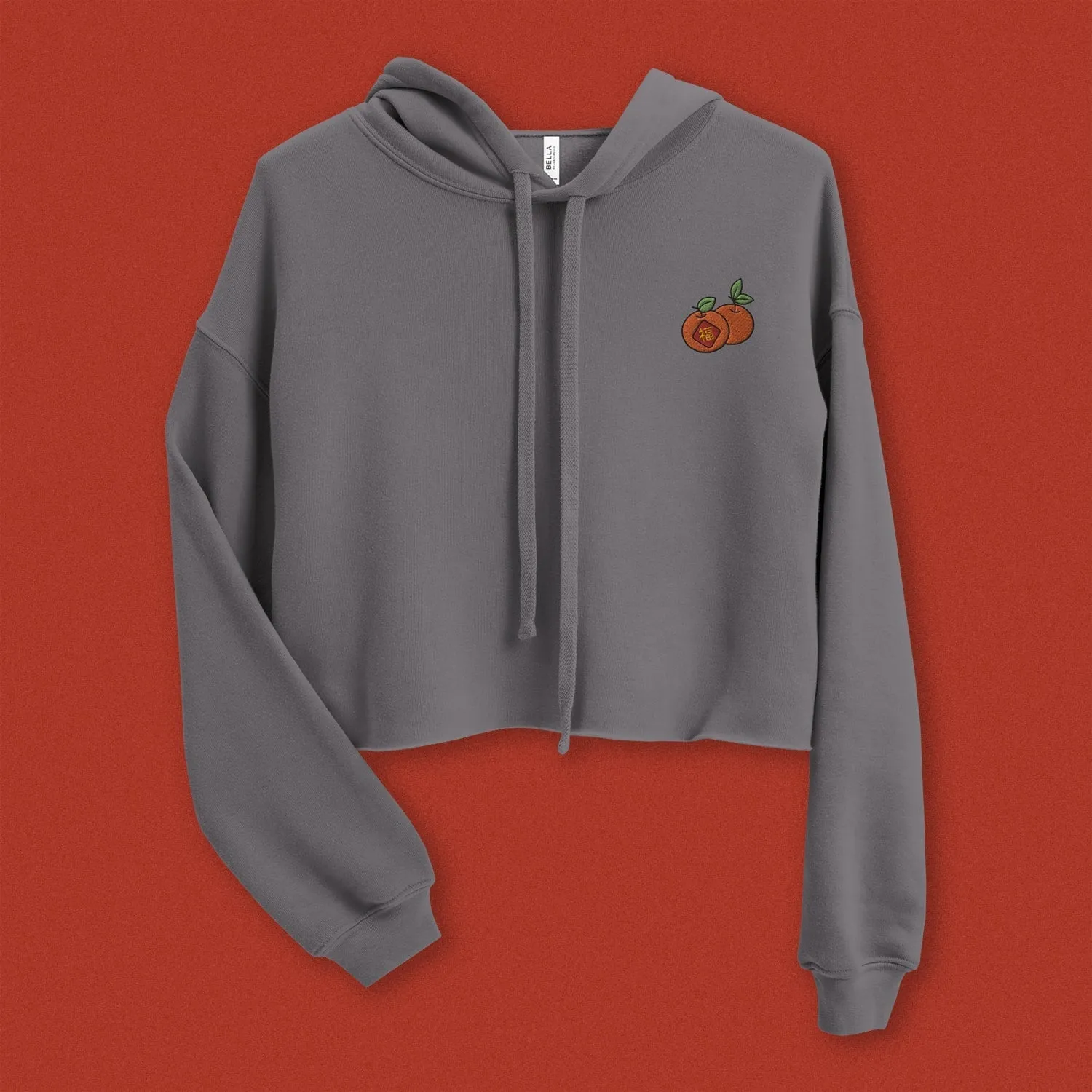 Mandarin Orange Embroidered Crop Hoodie