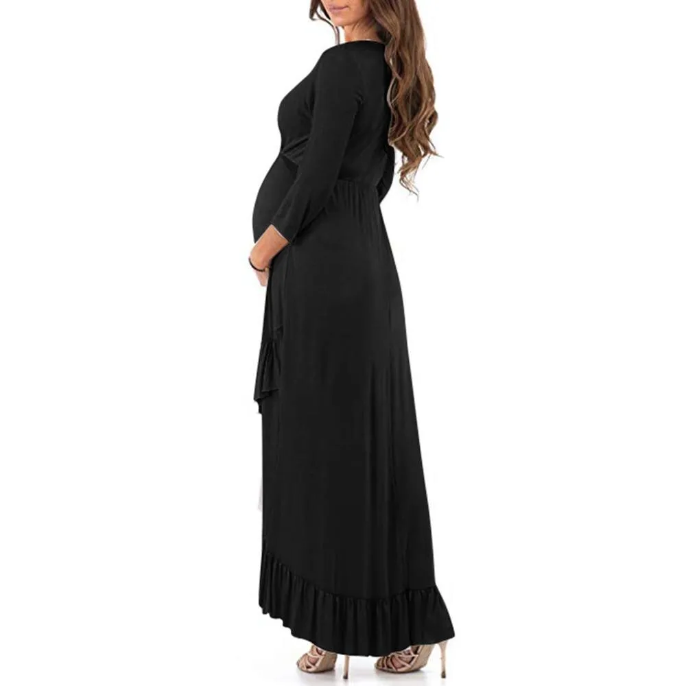 Maternity Dresses Winter Breastfeeding Dress Long Sleeve Nursing Dress Elegant Solid Zipper Maternity Dresses Breastfeeding Wy4