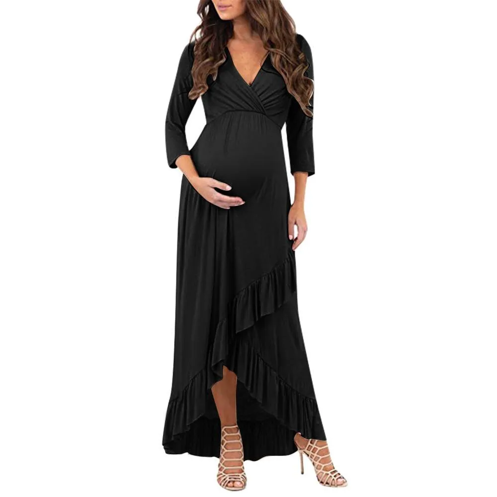 Maternity Dresses Winter Breastfeeding Dress Long Sleeve Nursing Dress Elegant Solid Zipper Maternity Dresses Breastfeeding Wy4