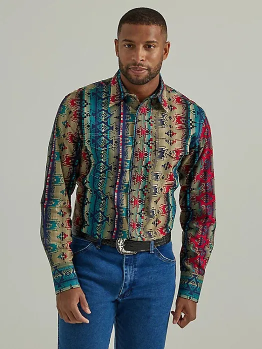 Men's Wrangler Checotah Multi Aztec Snap Shirt