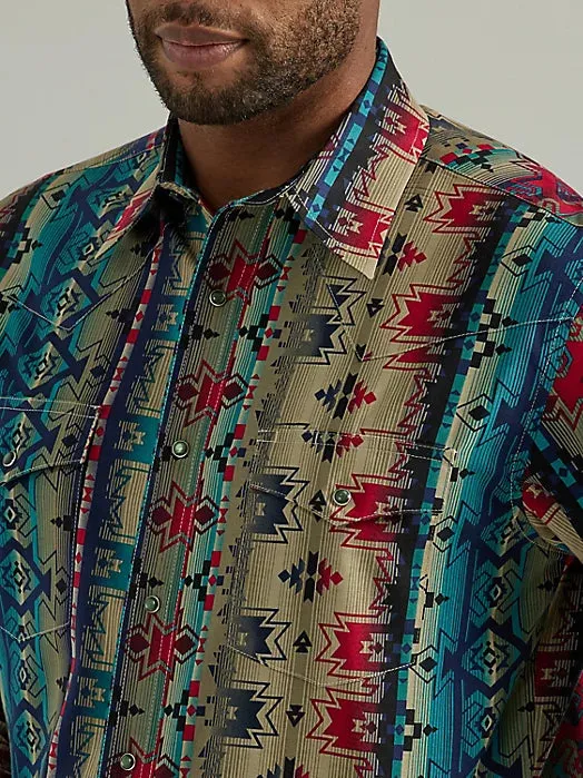 Men's Wrangler Checotah Multi Aztec Snap Shirt