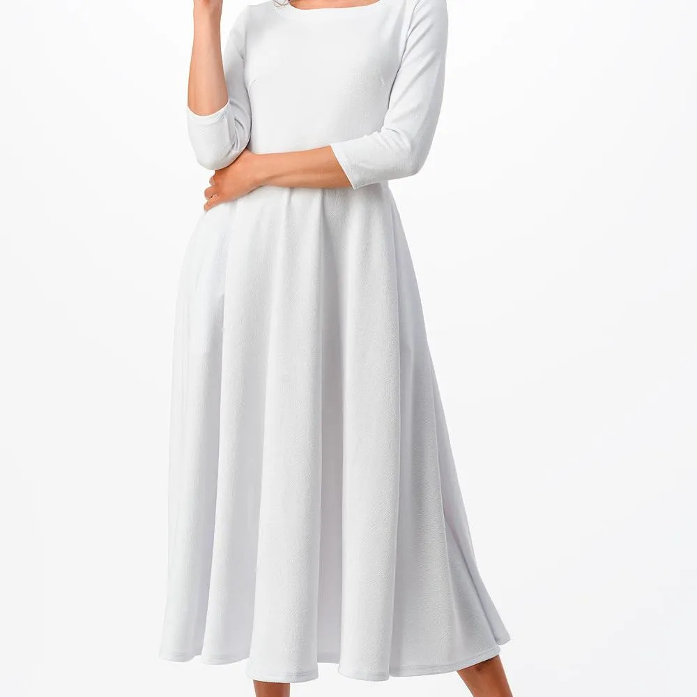 Midi A-Line Dress with 3/4 Sleeves and Pockets