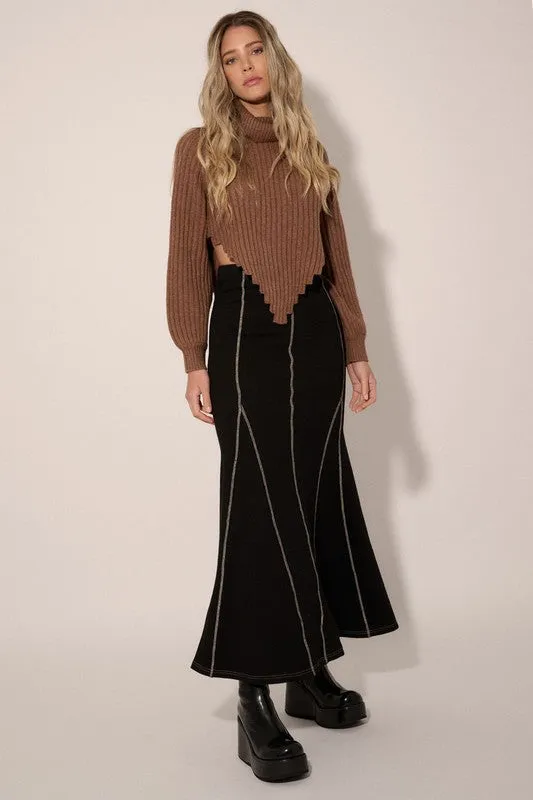 Midnight Waltz High Waist Flared Maxi Skirt - Black