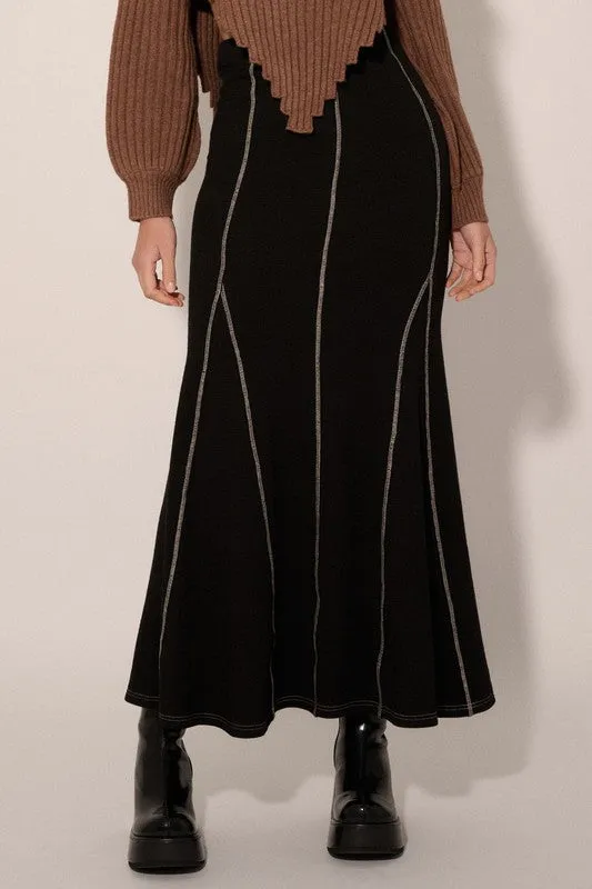 Midnight Waltz High Waist Flared Maxi Skirt - Black