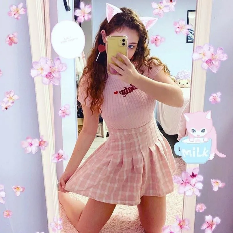 Pink Plaid School Girl Skirt