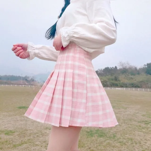 Pink Plaid School Girl Skirt