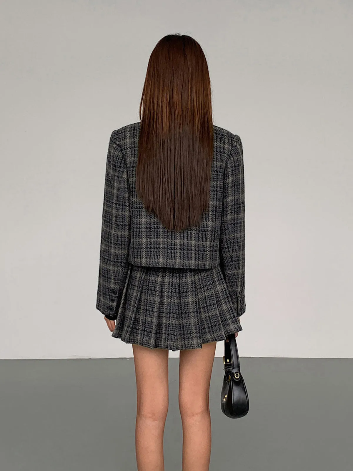 Pleated Tweed Graceful Mini Skirt