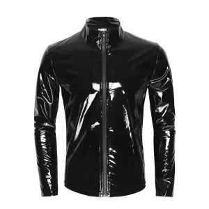 Plus Size Men's PVC Leather Shirt