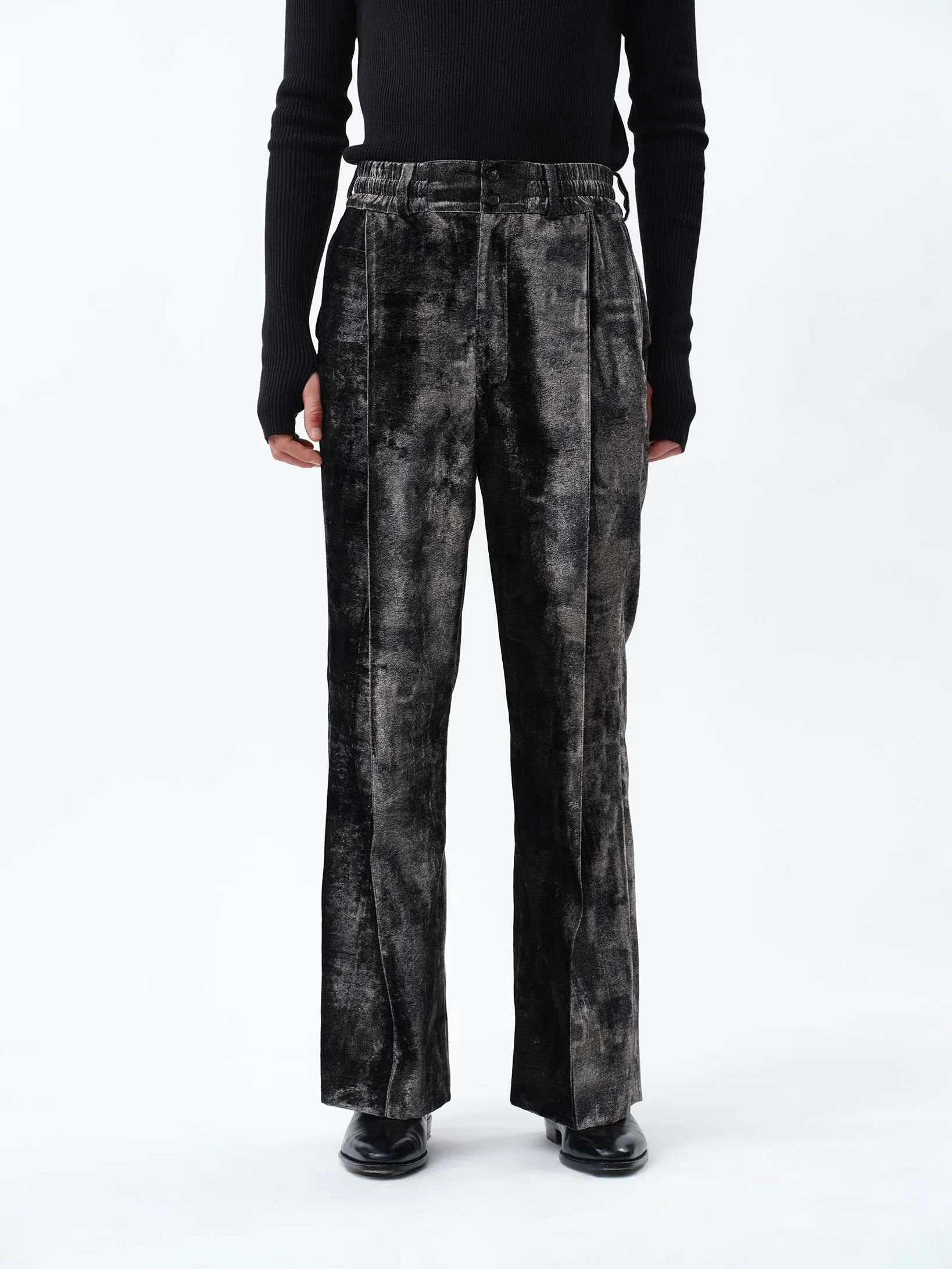 PRINT VELVET PINTUCK BAGGY EASY TROUSERS .12【TOD BLACK】