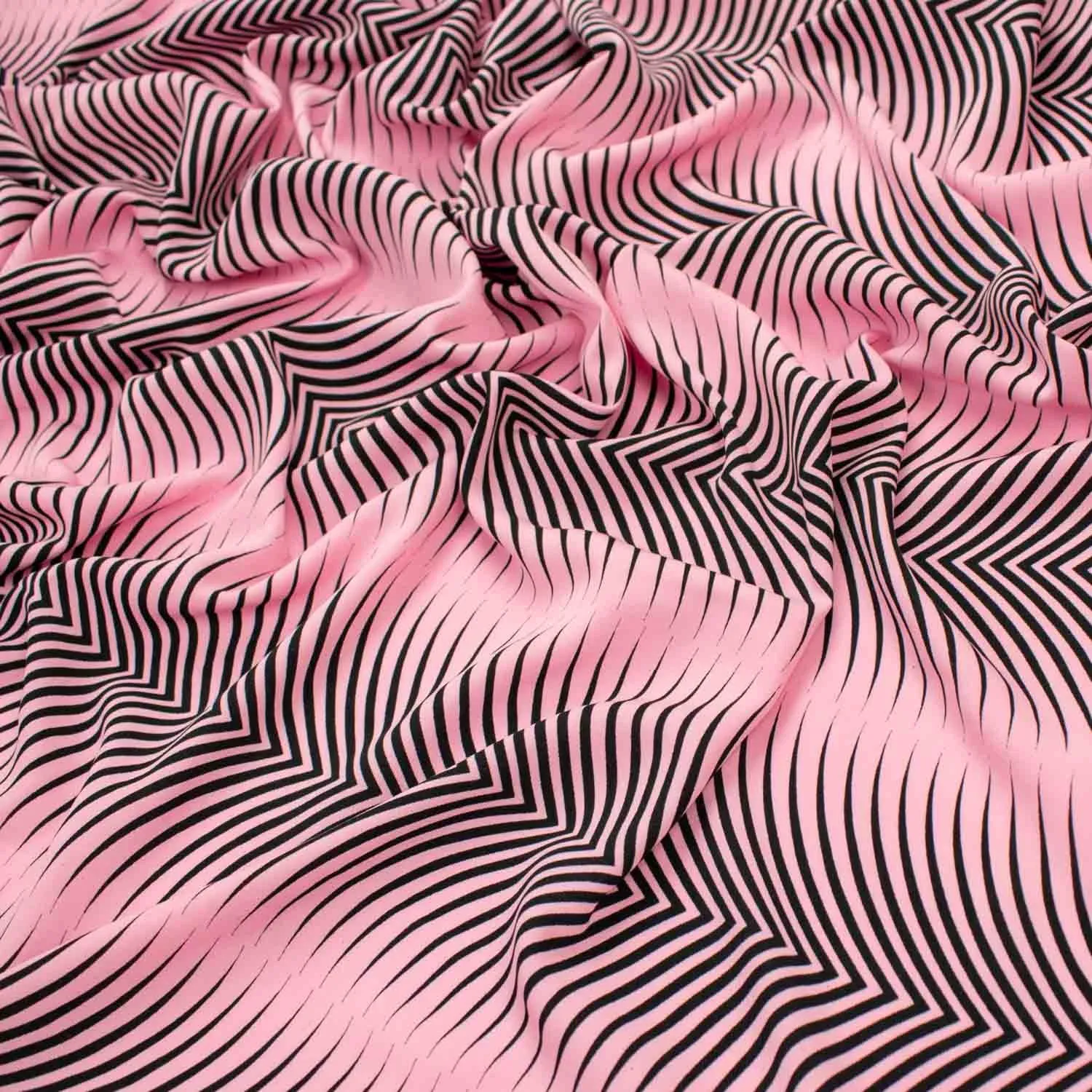 Printed Crepe Abstract Wavy Pink