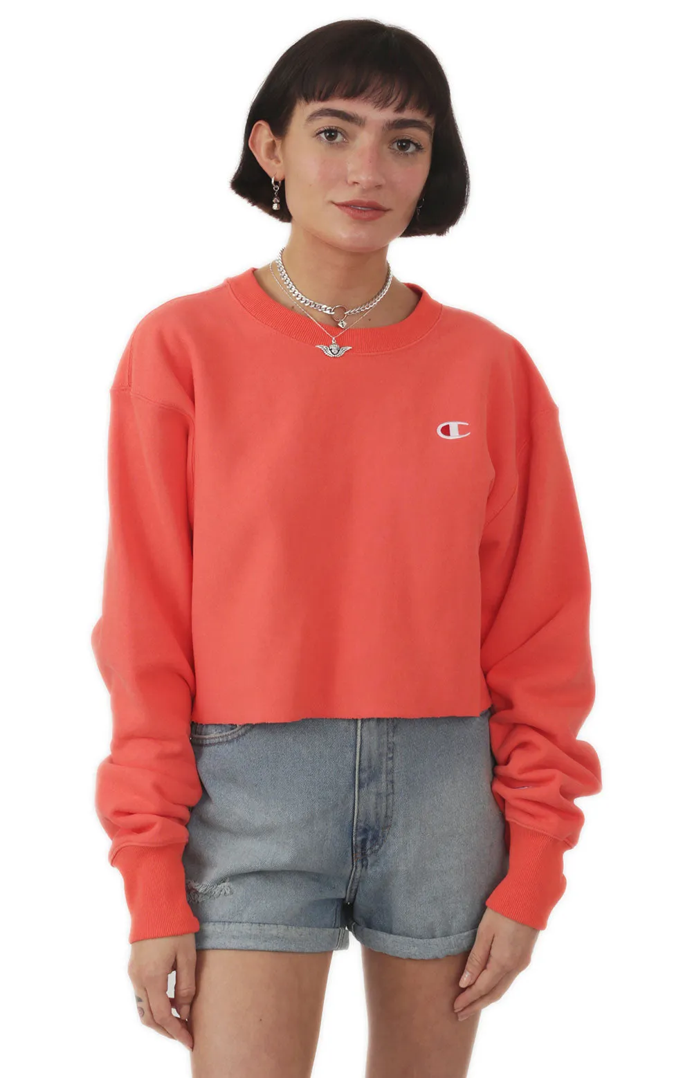 Reverse Weave Cropped Cut Off Crewneck - Groovy Papaya