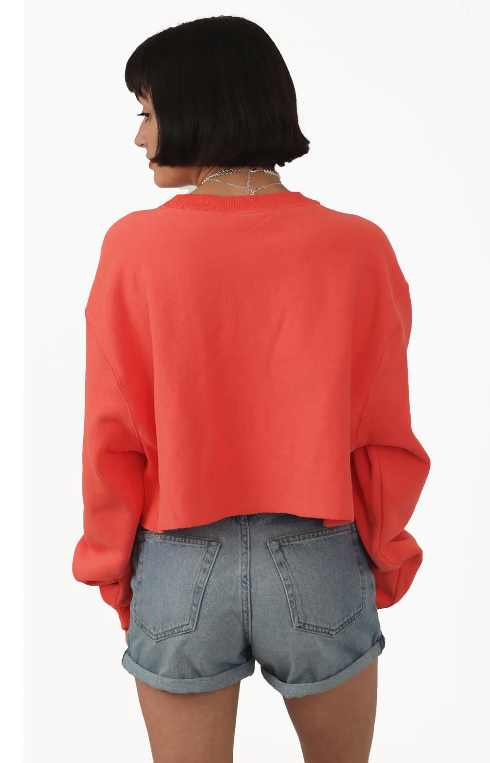 Reverse Weave Cropped Cut Off Crewneck - Groovy Papaya