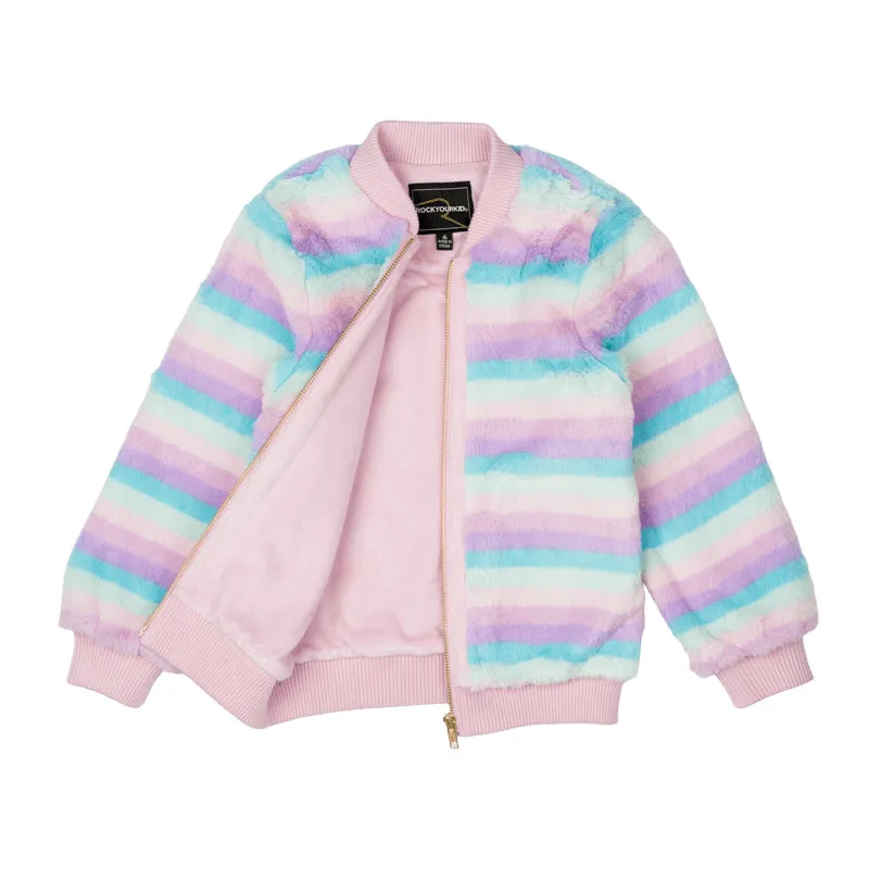 Rock Your Kid Pastel Stripe Faux Fur Jacket With Lining