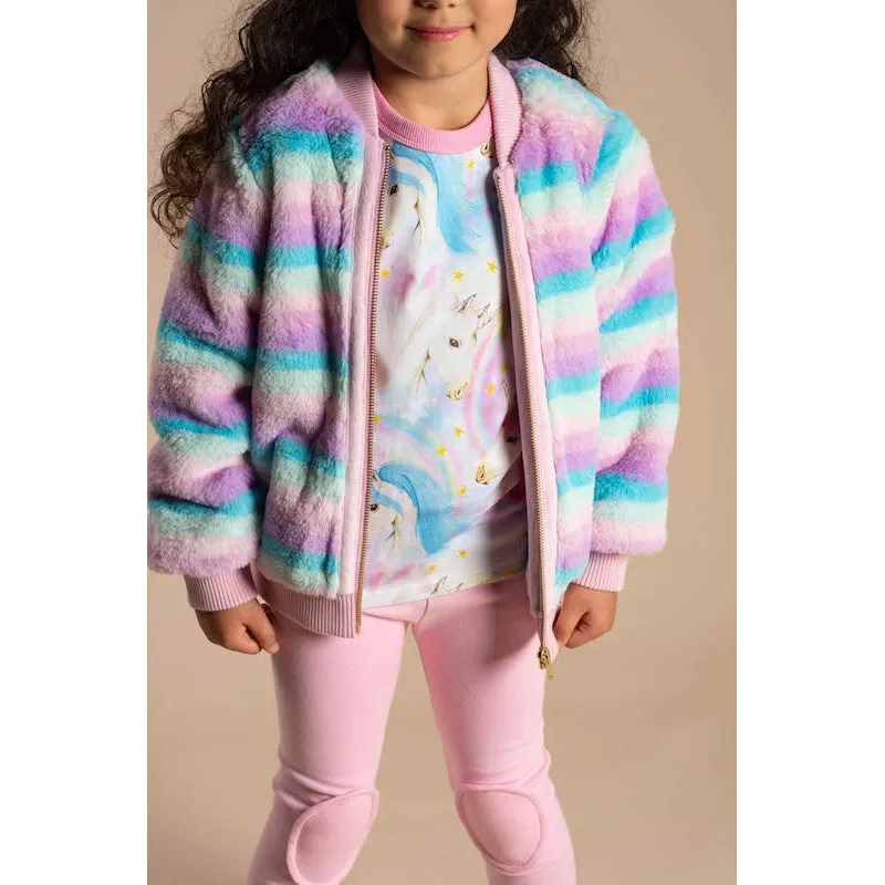 Rock Your Kid Pastel Stripe Faux Fur Jacket With Lining