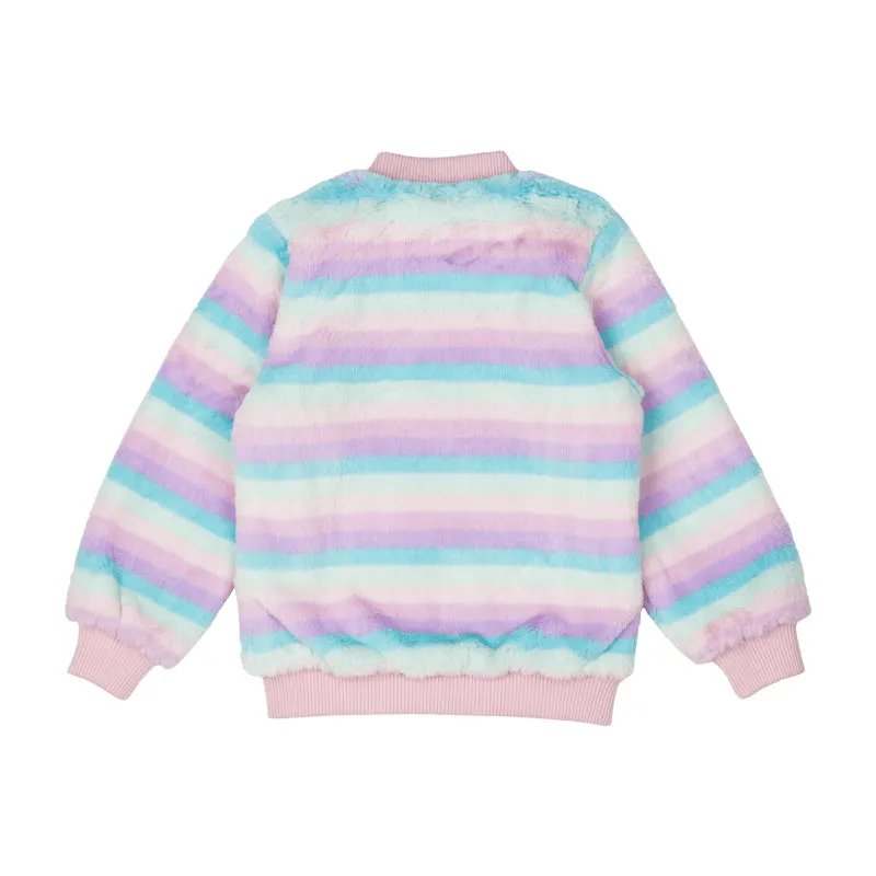 Rock Your Kid Pastel Stripe Faux Fur Jacket With Lining